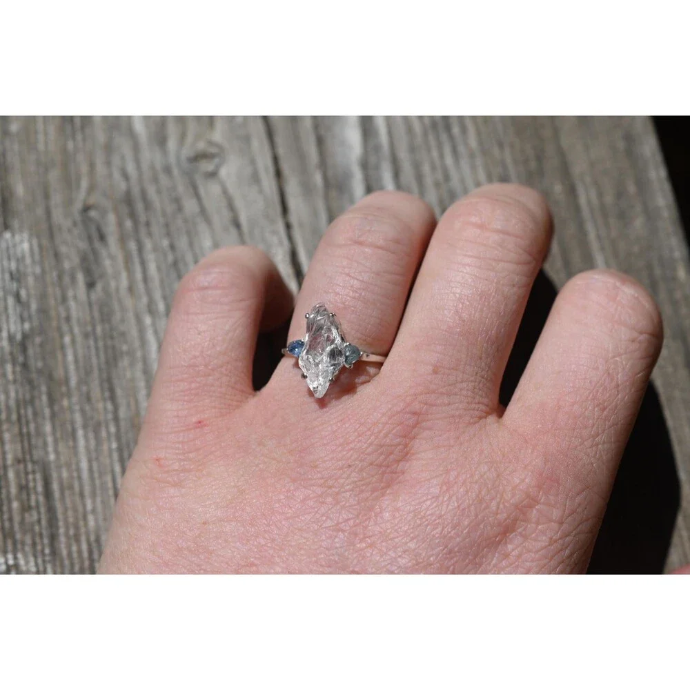 Engagement ring Montana sapphire and Lake County diamond  size 5 6 7 8 9 10 avel